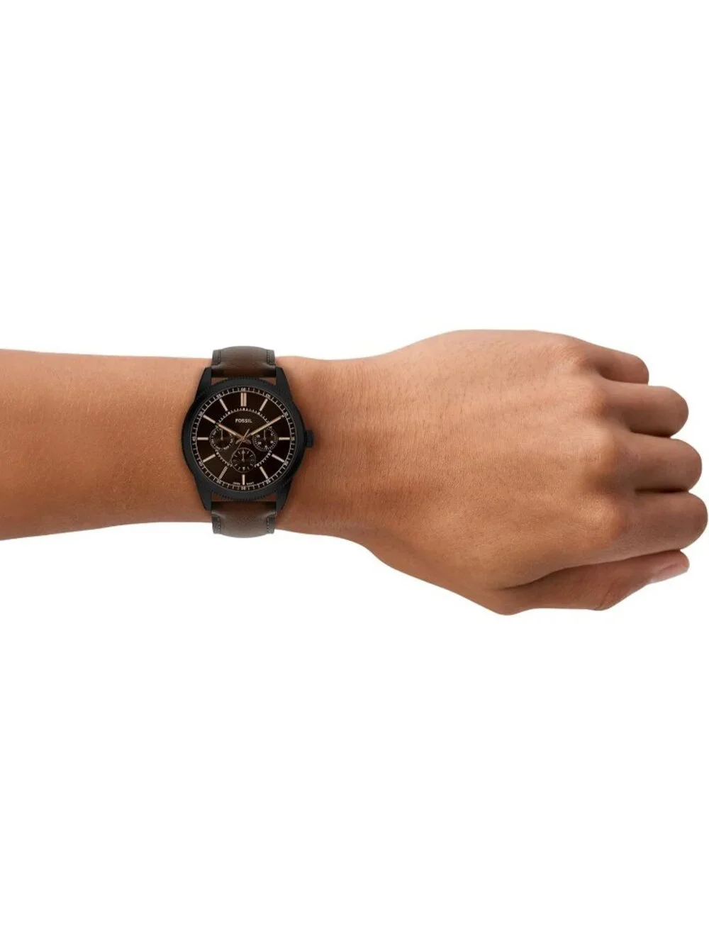 Men's Brown/Black Pearson Multifunction Leather Strap Waterproof Wrist Watch